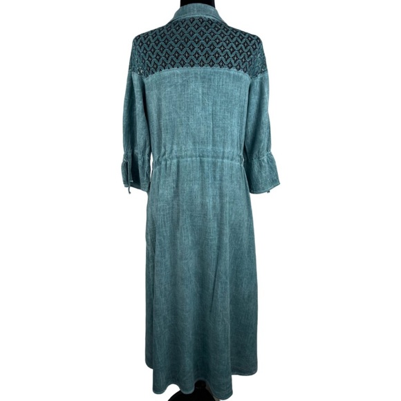 Eternal Flame Woman’s Button Front Linen Blend Green Maxi dress Size EUR 46 US S - Picture 3 of 9